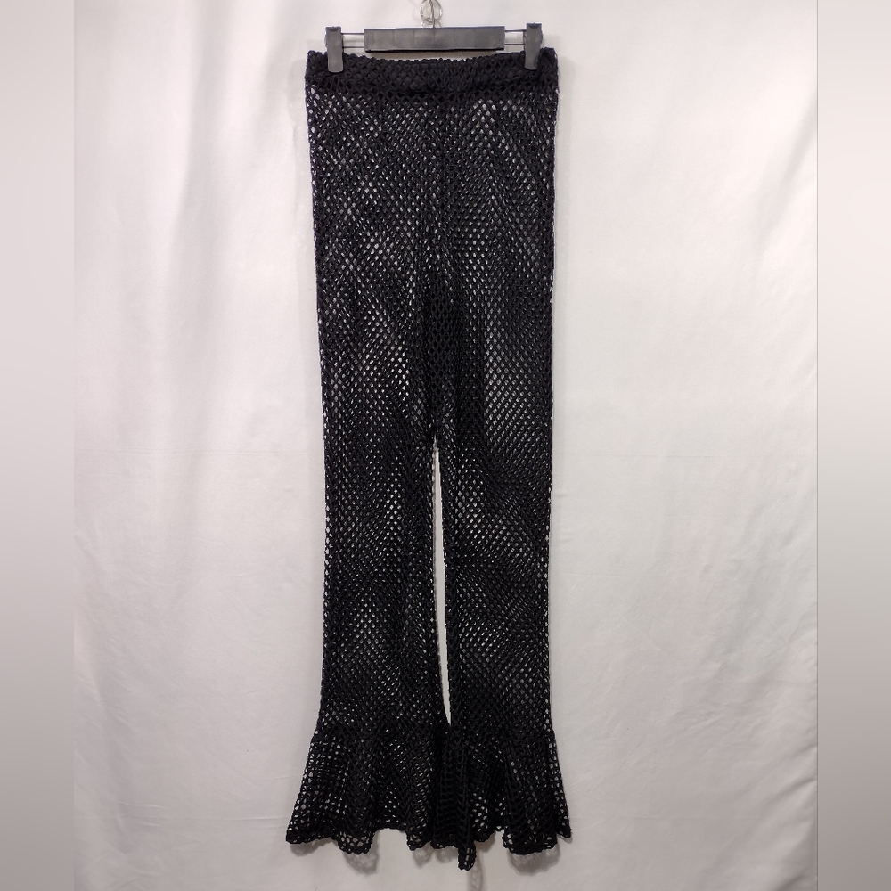 Nasty Gal Eyelet Flare Pants Womens M Black Boho Retro Grunge Rockabilly Goth